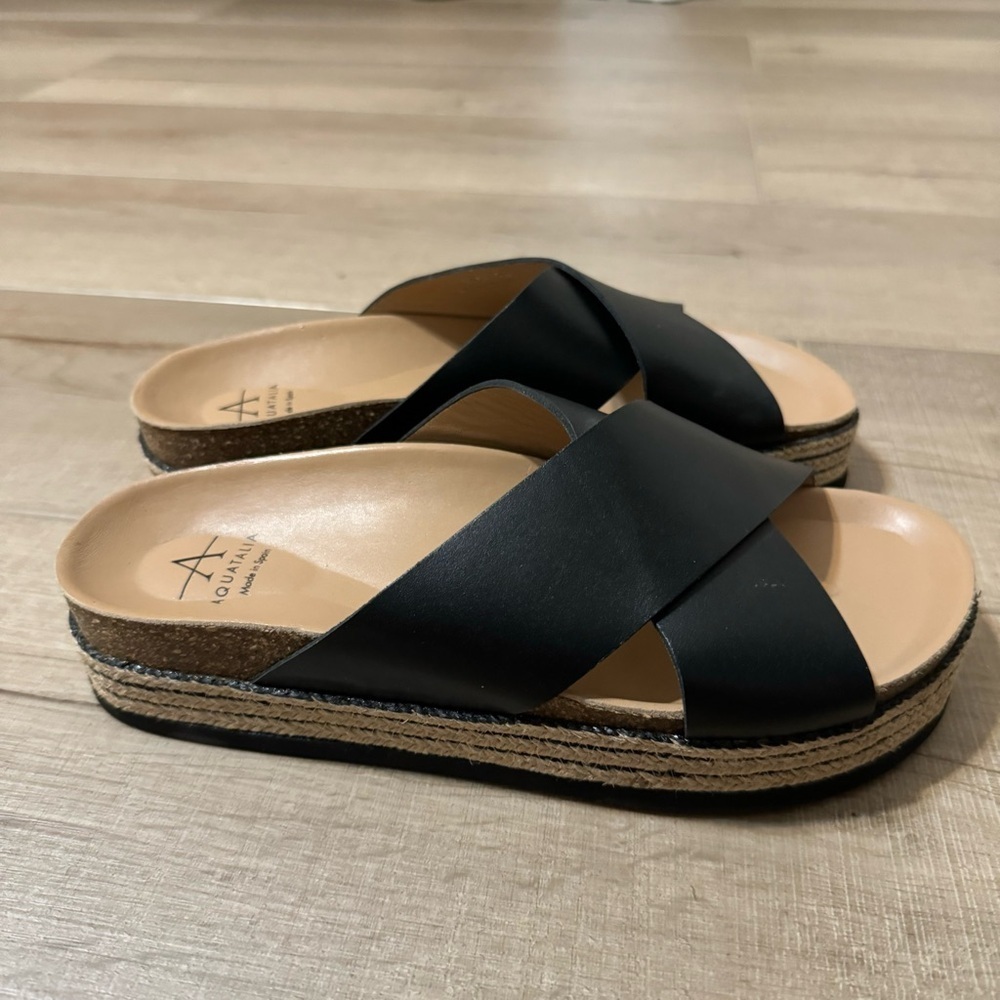 Aquatalia Ariana Slip-On Platform Leather Strap Sandals Women's Size 7 Spain
